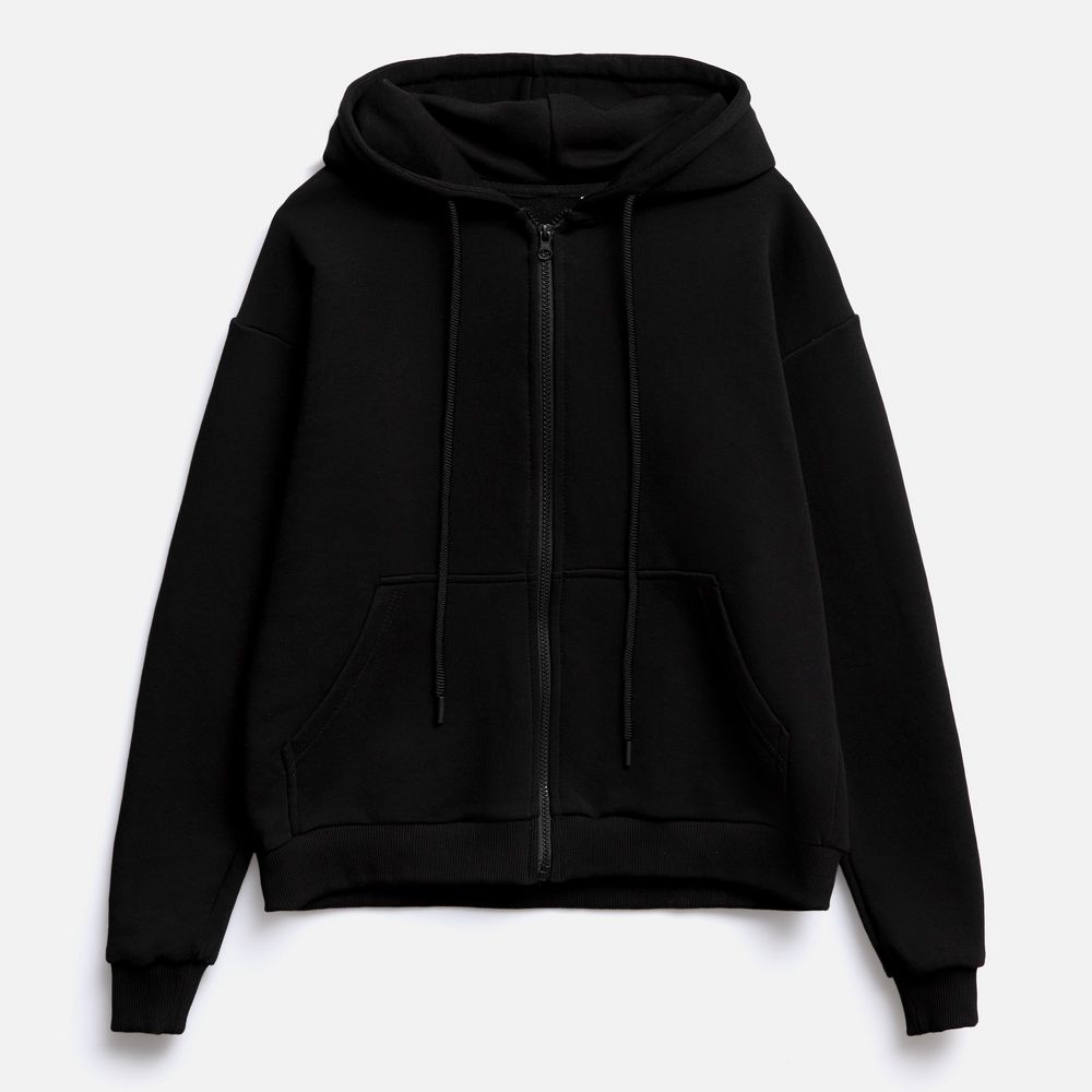 Толстовка унисекс оверсайз на молнии Zippy Terry, черная — изображение 2