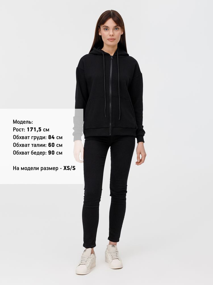 Толстовка унисекс оверсайз на молнии Zippy Terry, черная — изображение 11