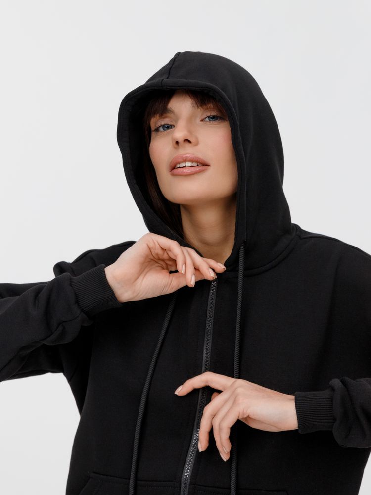 Толстовка унисекс оверсайз на молнии Zippy Terry, черная — изображение 16