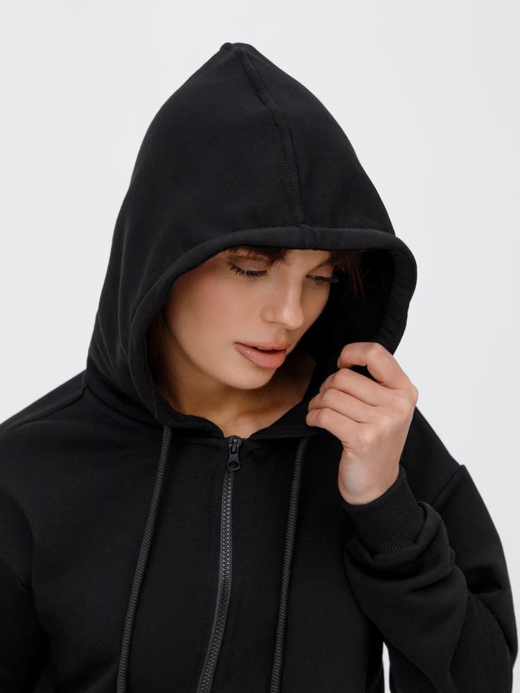 Толстовка унисекс оверсайз на молнии Zippy Terry, черная — изображение 14