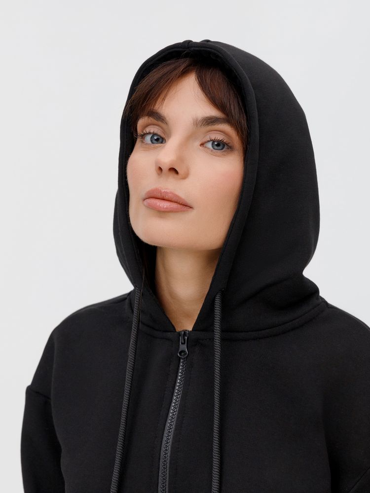 Толстовка унисекс оверсайз на молнии Zippy Terry, черная — изображение 15