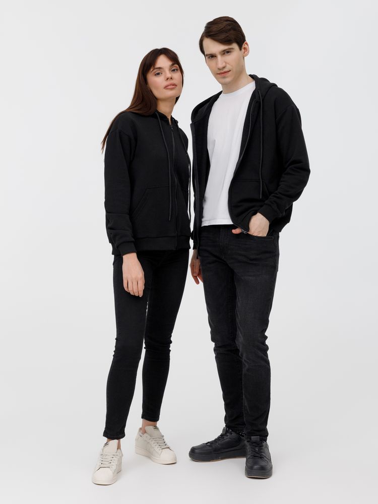 Толстовка унисекс оверсайз на молнии Zippy Terry, черная — изображение 19