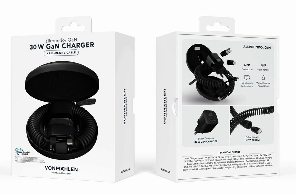 Зарядное устройство Vonmahlen Allroundo GaN, черное — изображение 9