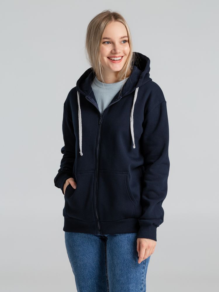 Толстовка на молнии с капюшоном Unit Siverga Heavy, темно-синяя — изображение 7