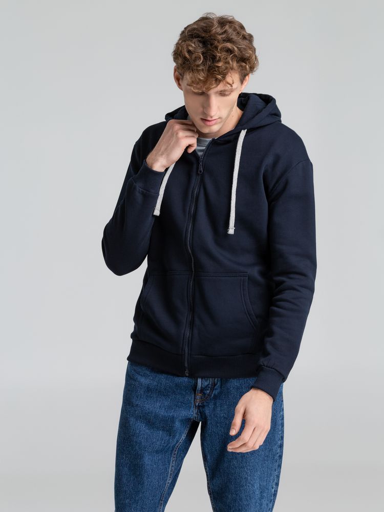 Толстовка на молнии с капюшоном Unit Siverga Heavy, темно-синяя — изображение 11