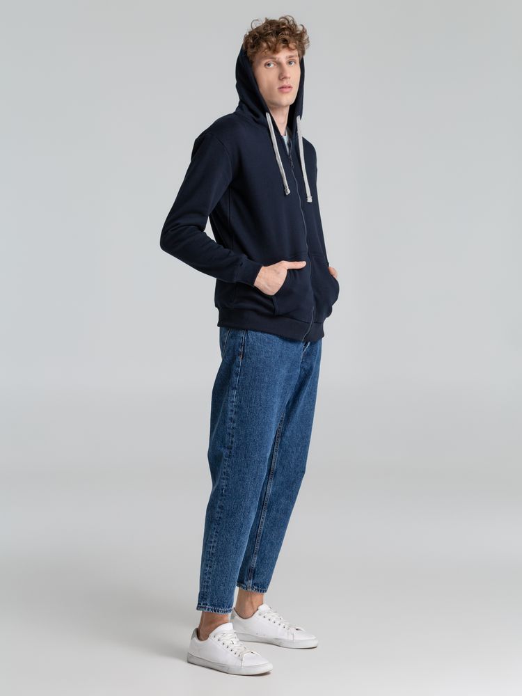 Толстовка на молнии с капюшоном Unit Siverga Heavy, темно-синяя — изображение 14