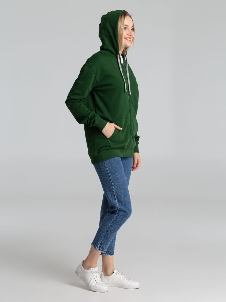 Толстовка с капюшоном на молнии Unit Siverga Heavy, темно-зеленая — изображение 14