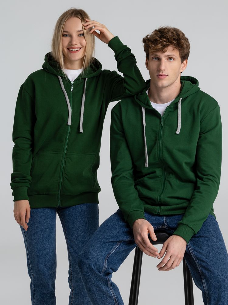 Толстовка с капюшоном на молнии Unit Siverga Heavy, темно-зеленая — изображение 15