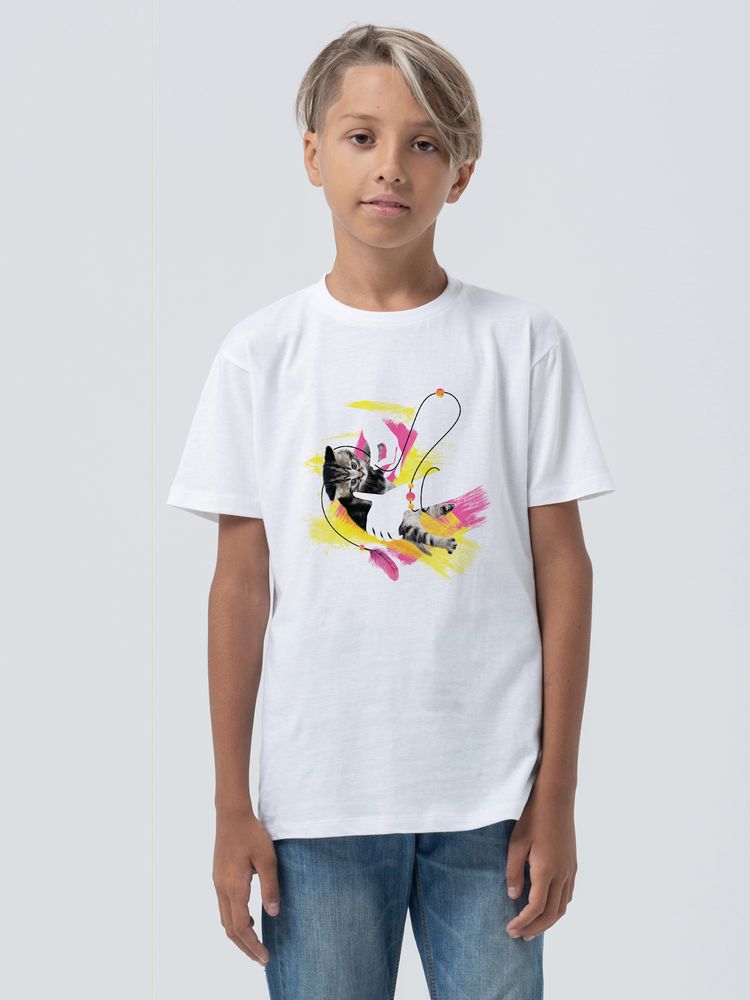 Футболка детская «Обними кота», белая — изображение 5