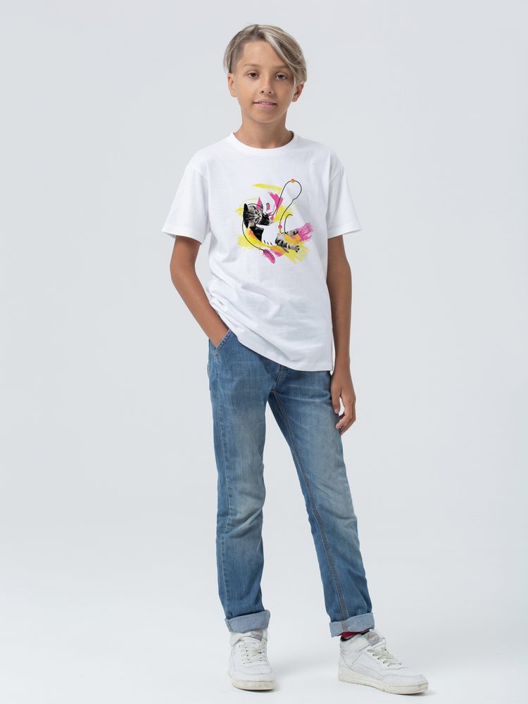 Футболка детская «Обними кота», белая — изображение 6