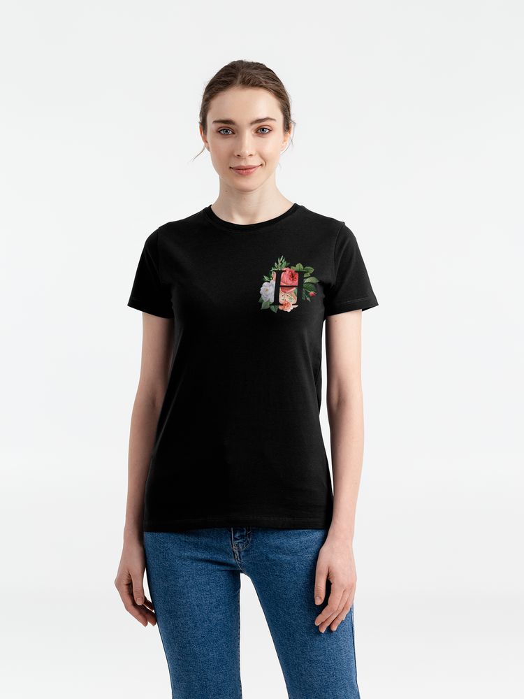 Футболка женская «Цветочная азбука Н», черная — изображение 2