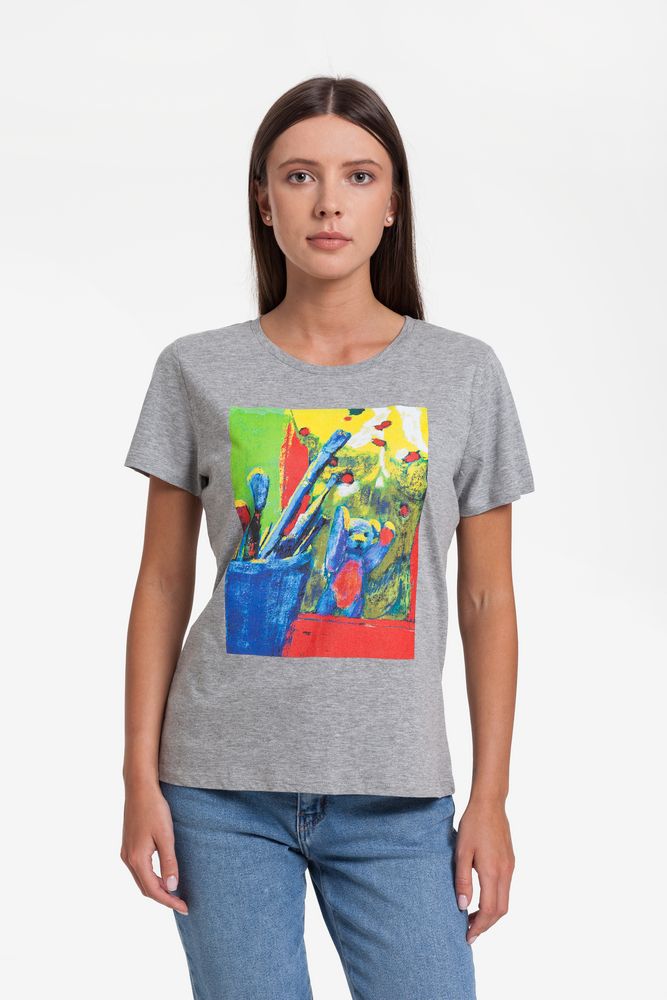 Футболка женская Artist Bear, серый меланж — изображение 2