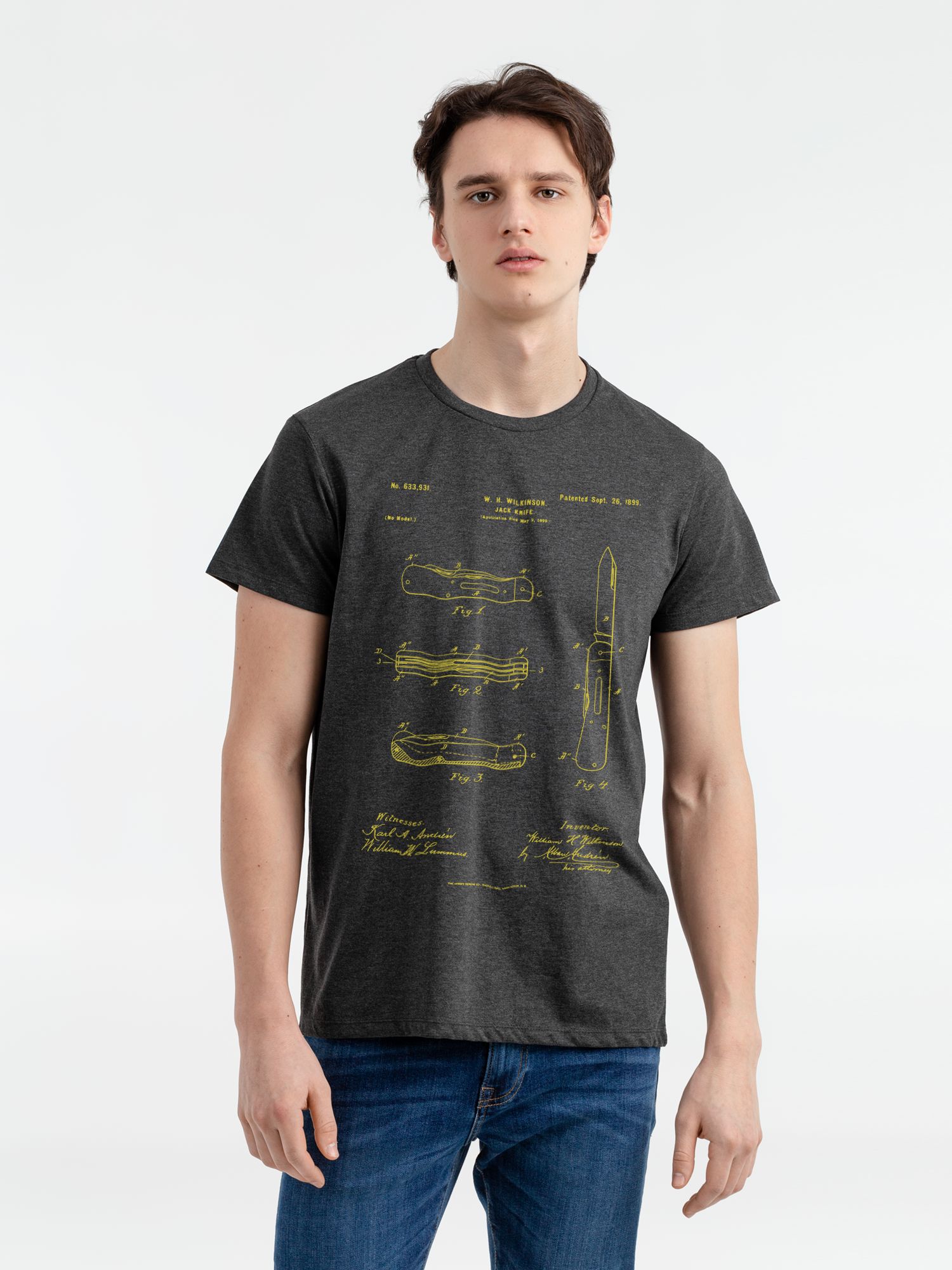 Футболка приталенная Old Patents. Knife, черный меланж — изображение 2