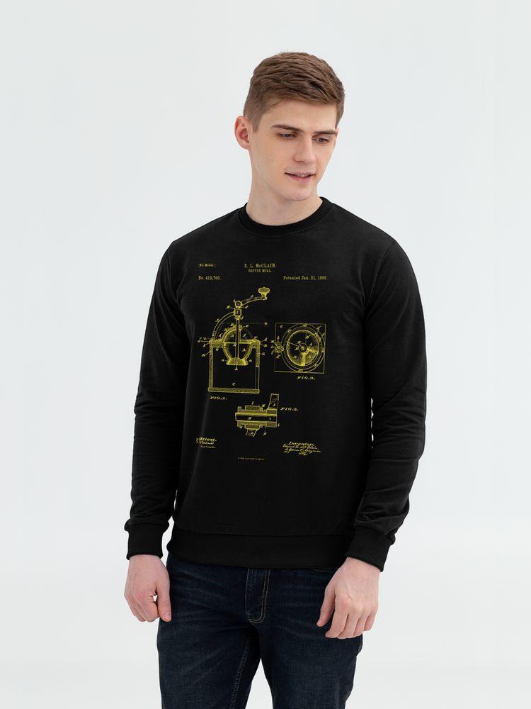 Свитшот Old Patents. Coffee Mill, черный — изображение 2