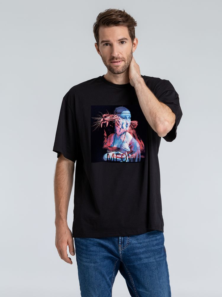 Футболка оверсайз «Дама с горностаем», черная — изображение 3